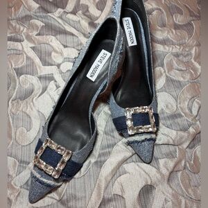 Steve Madden Denim Crystal Buckle Heels